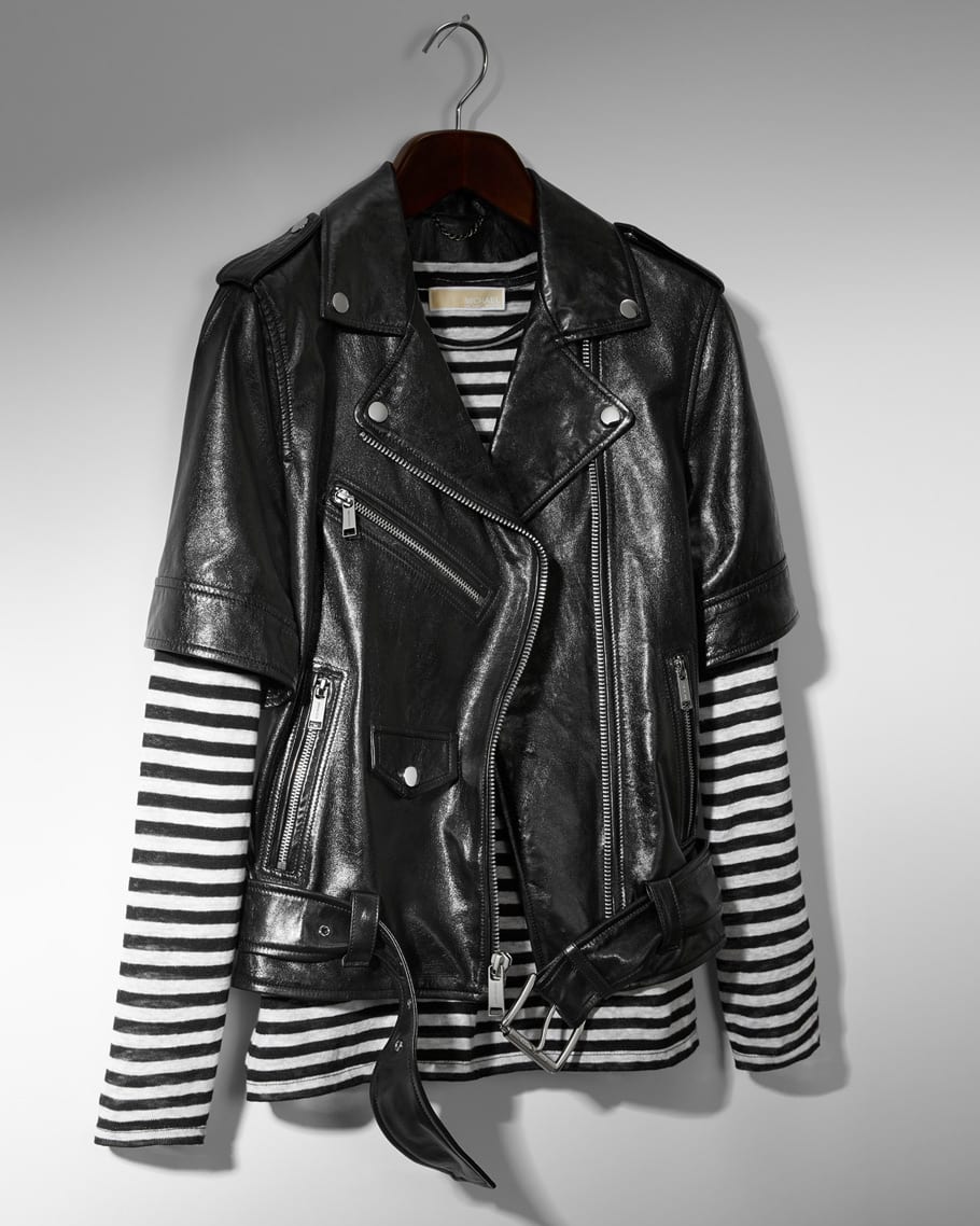 michael kors short sleeve leather jacket