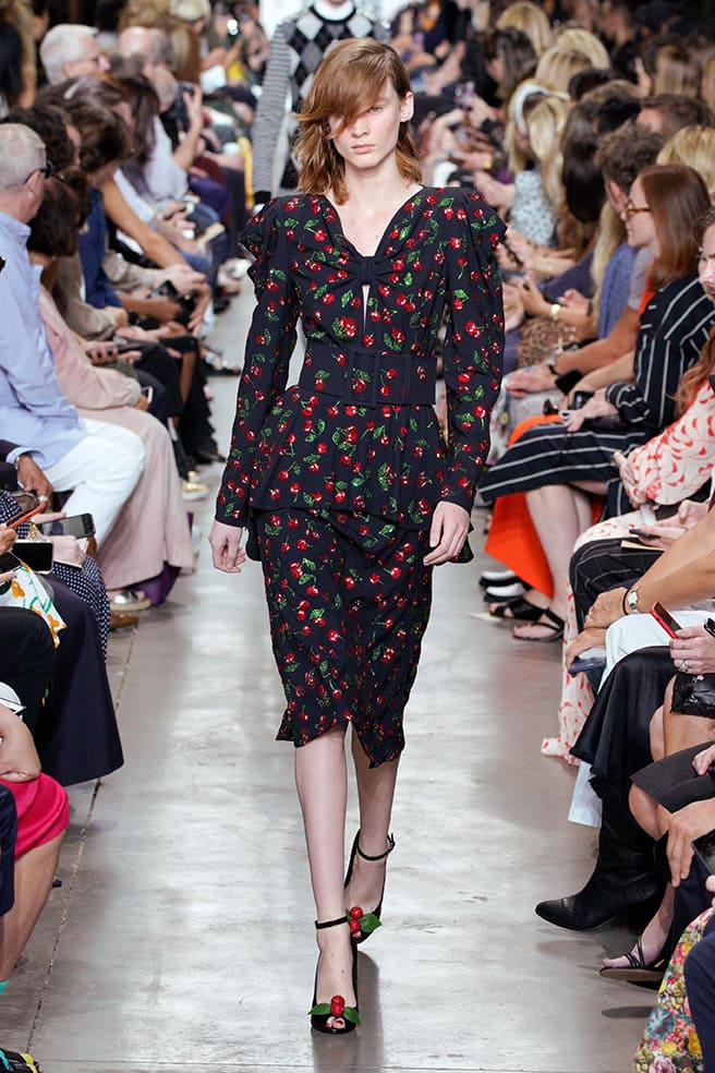 LOOK 65 - BLACK CREPE SABLÉ PEPLUM DRESS WITH CHERRY CRYSTAL EMBROIDERY