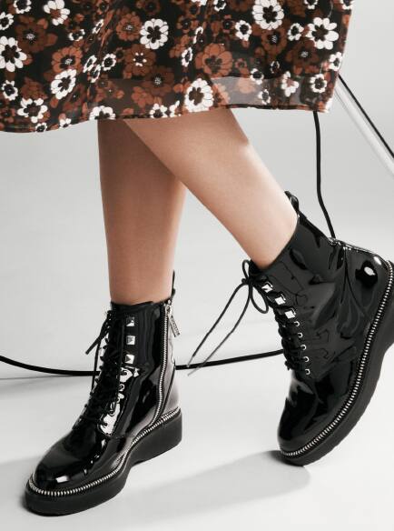 haskell crinkled leather and logo combat boot