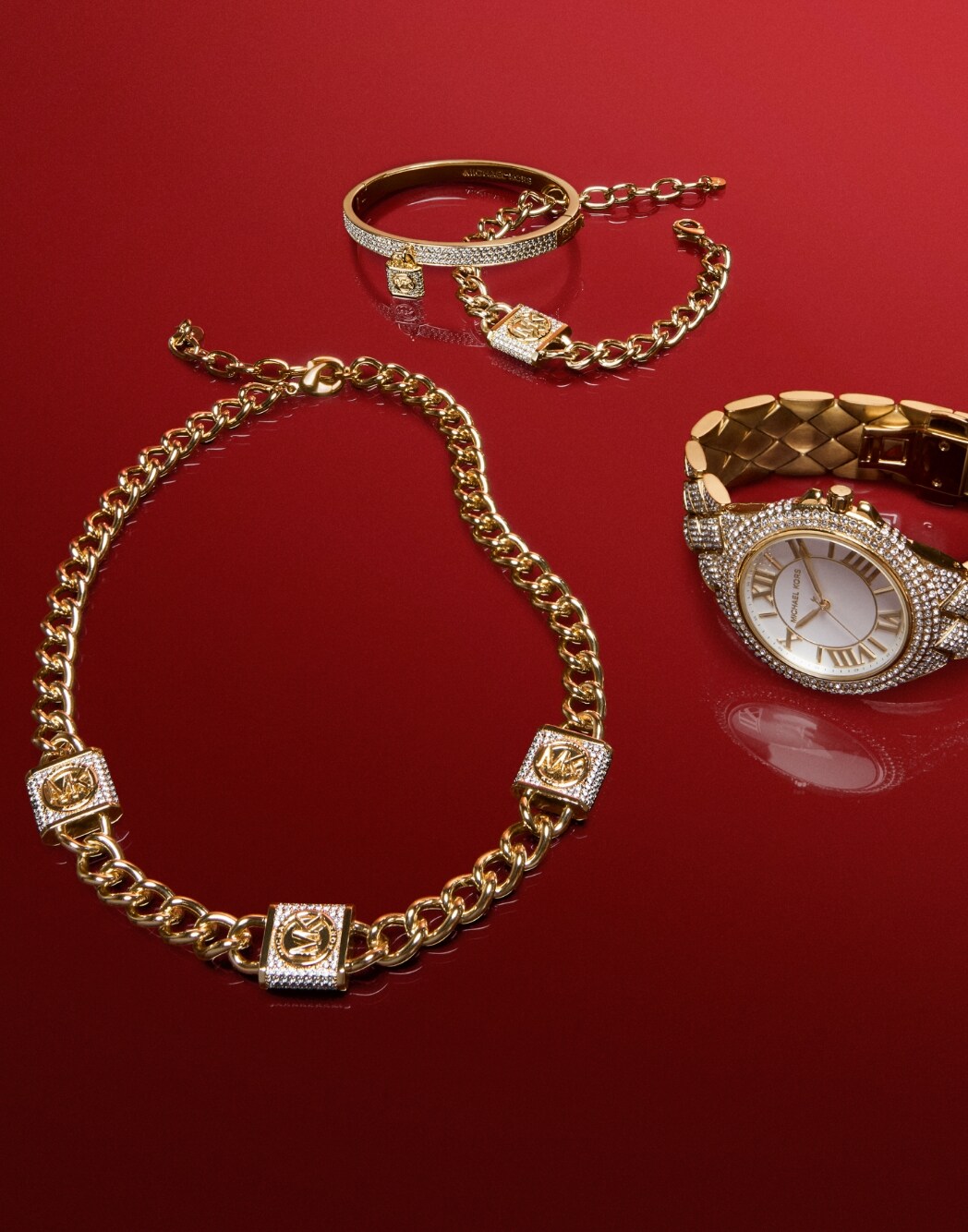 Michael Kors Women's Mini Lennox Pave Bezel Bracelet Strap Watch, Gold  MK7278 at John Lewis & Partners